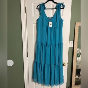 Danny & Nicole Teal Tiered Midi Dress - Formal or Casual - Resort Wear